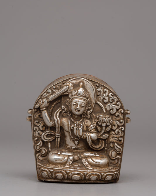 Manjushri Buddha Ghau Box in Silver 