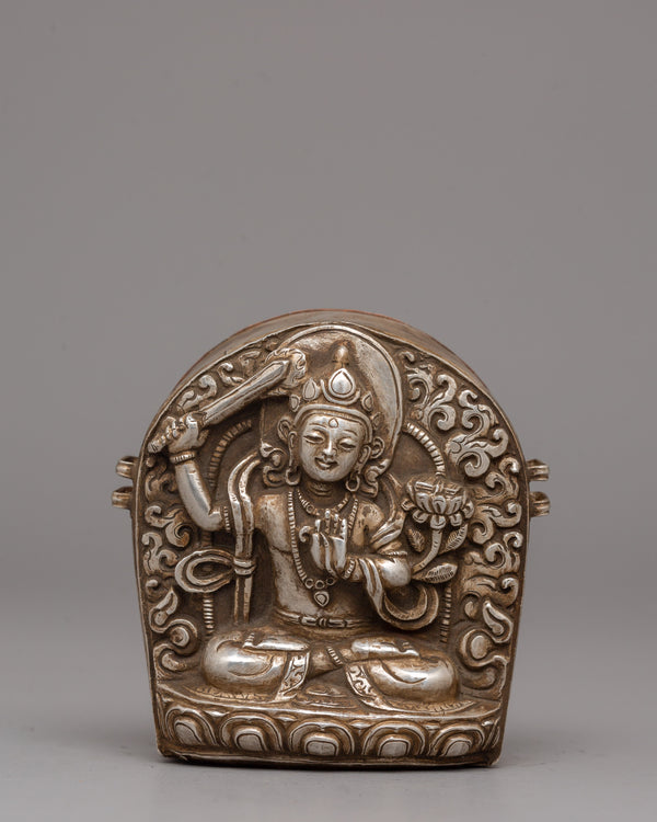 Manjushri Buddha Ghau Box in Silver 