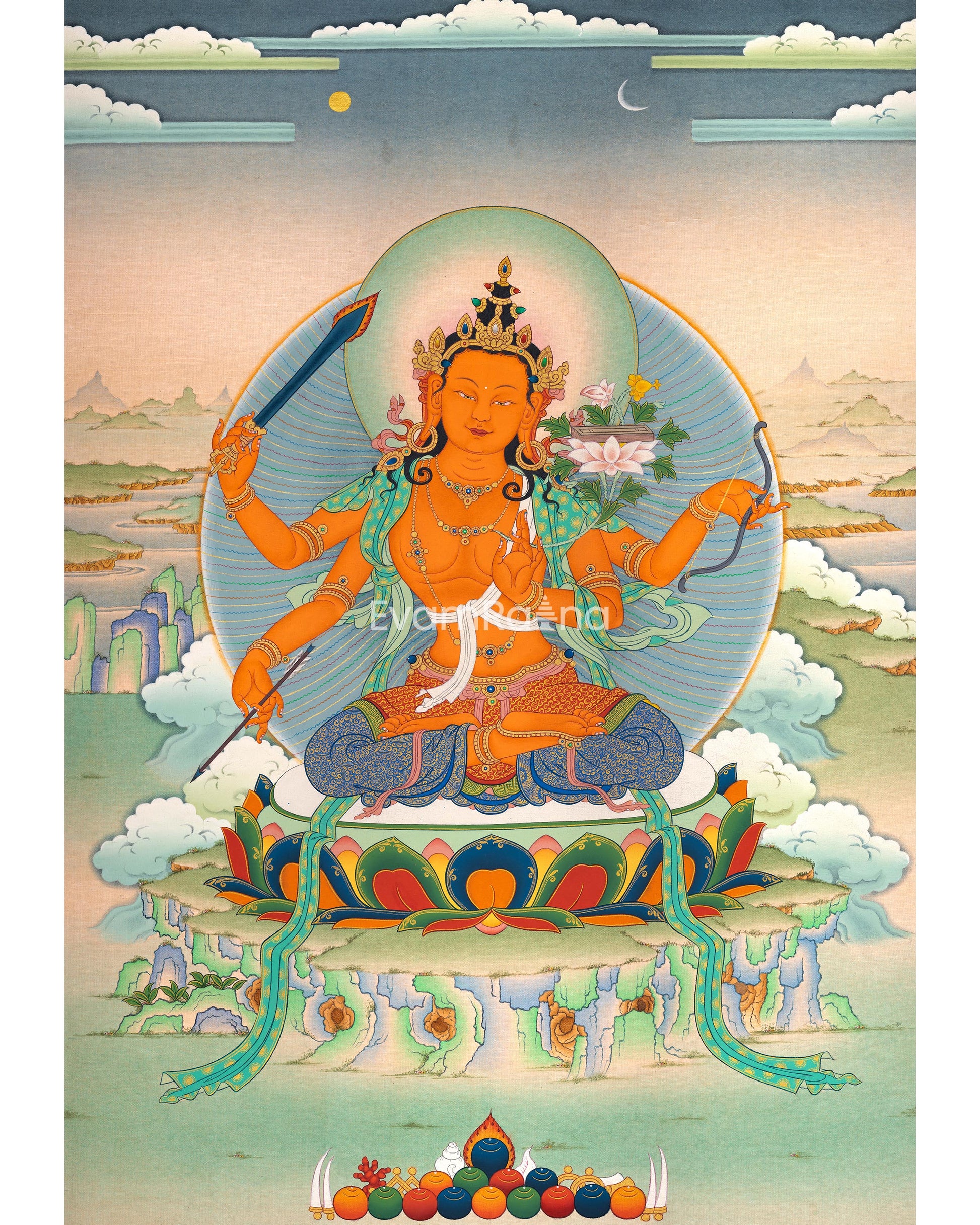 Dive into Knowledge with Manjushri's Thangka Print