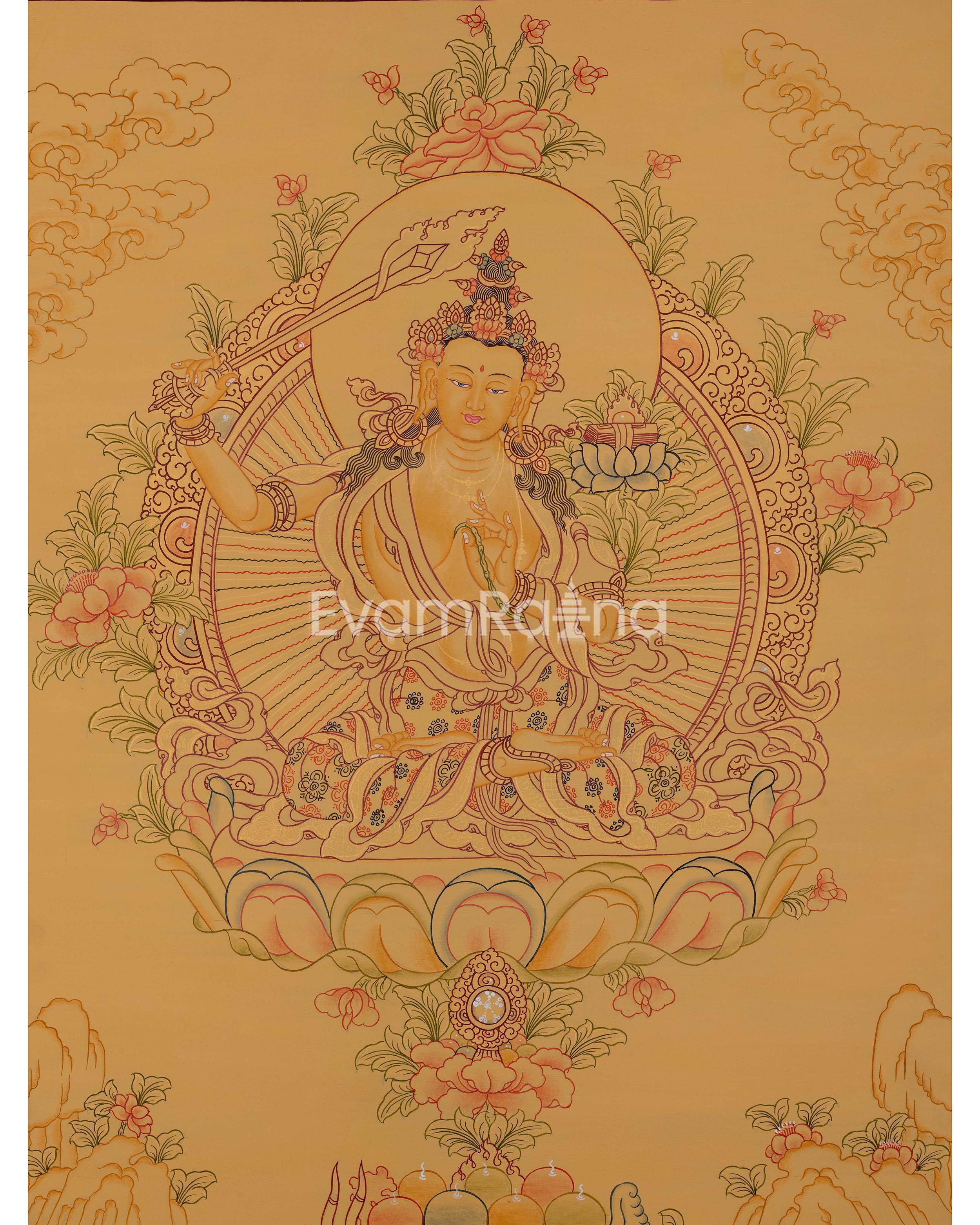 Beautifully Hand-Painted Manjushri Thangka