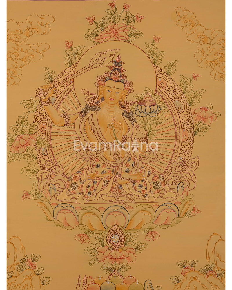 Beautifully Hand-Painted Manjushri Thangka 