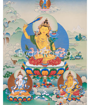 Bodhisattva Manjushree Thangka Print | Bodhisattva of Wisdom | Wall Decors