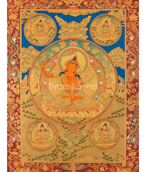 Full Gold Style Bodhisattva Manjushree Original Hand-Painted Thangka