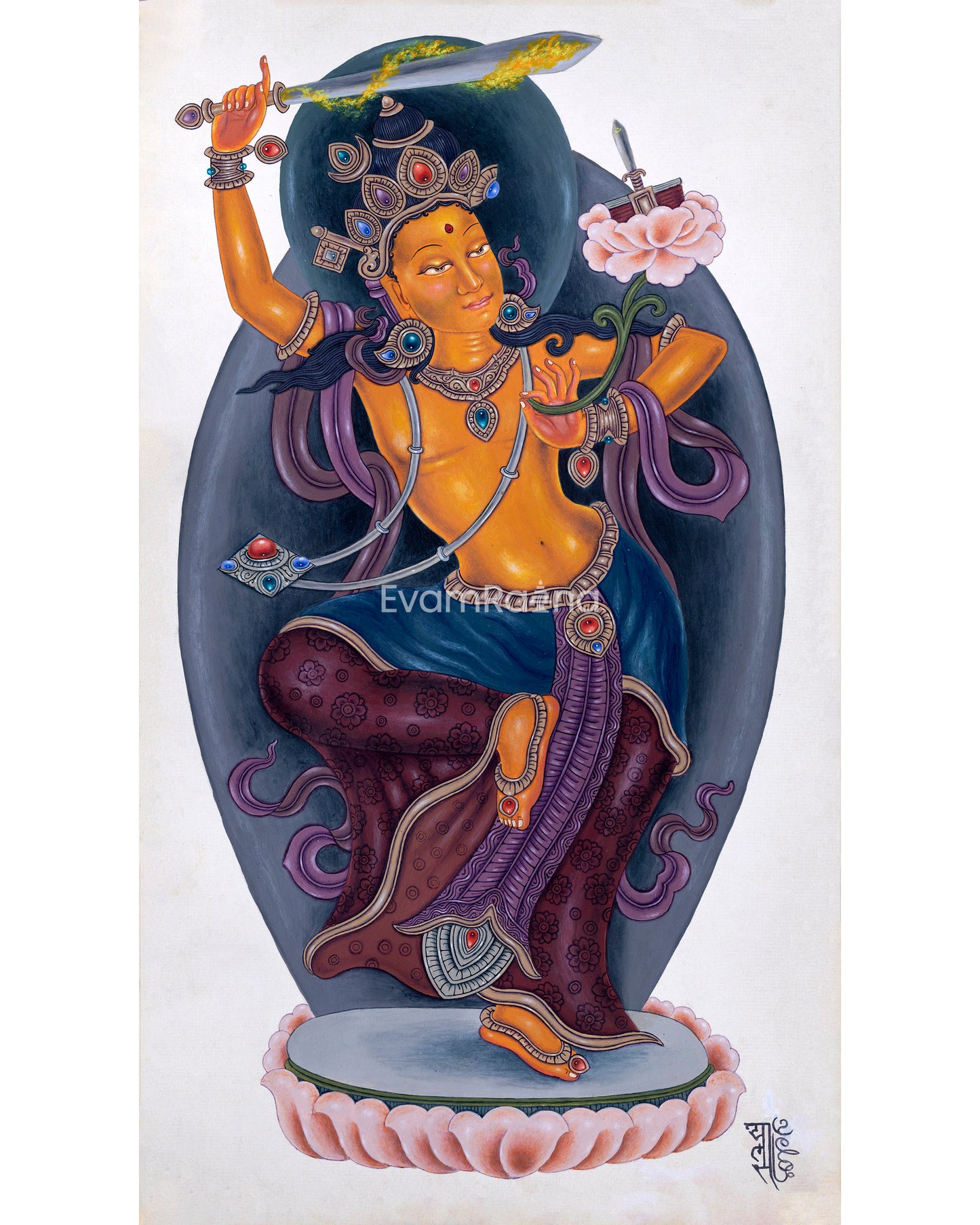 High-Quality Newari Art To Practice Manjushri Meditation | Manjushri, The Tibetan Bodhisattva Of Wisdom