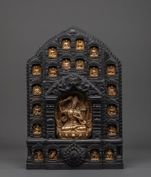 Gold Plated Manjushri Statue with Wooden Frame | Tibetan Bodhisattva of Wisdom