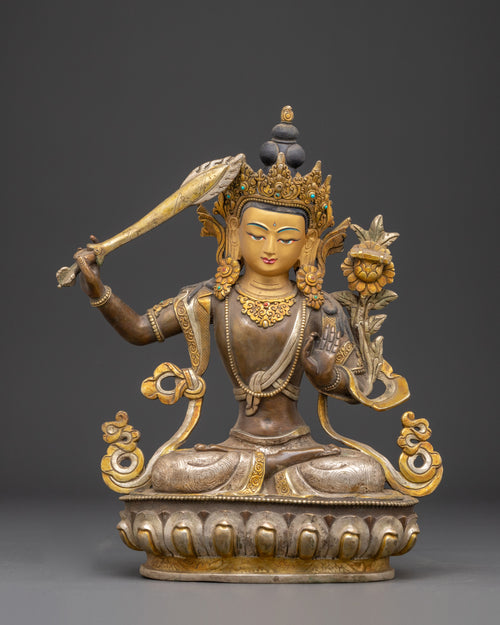 Handcrafted Tibetan Manjushri Statue | Wisdom Deity Sculpture for Home Altar
