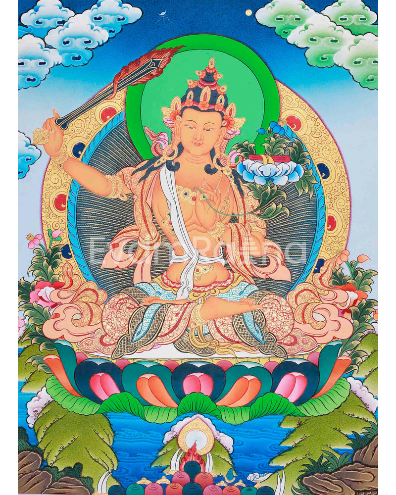 Original Hand-Painted Manjushri Thangka | Manjushree Bodhisattva of Wisdom