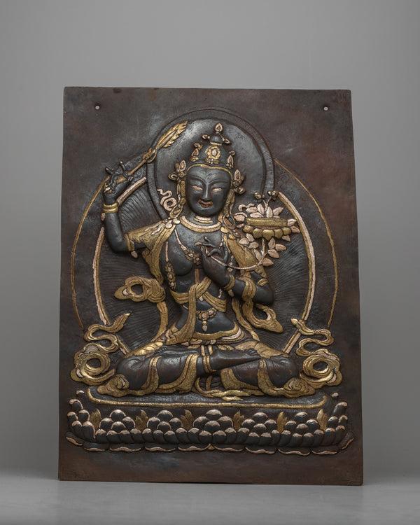 Manjushri Bodhisattva Metal Wall Thangka | Intricate Tibetan Wisdom Art