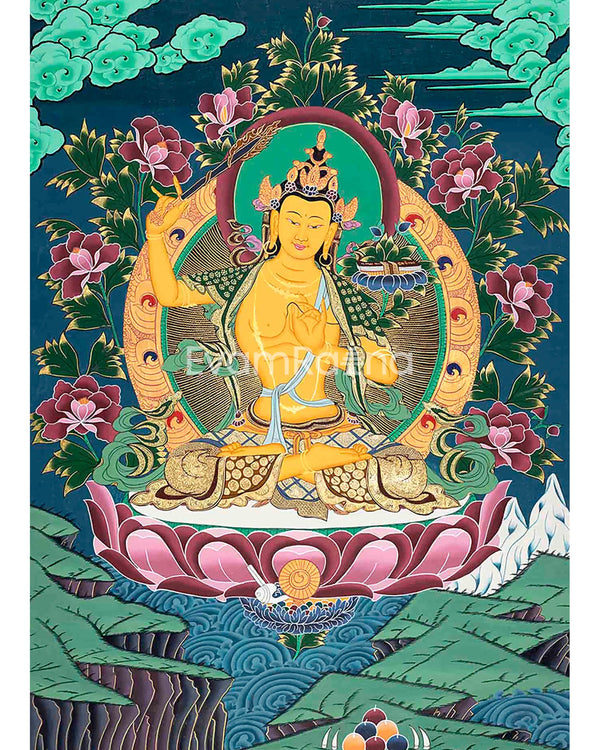 Manjushri Bodhisattva Thangka Painting | Original Hand Painted Traditional Buddhist Art Deity Of Wisdom |