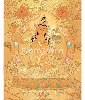 Shree Manjushri Full 24K Gold Style Thangka: