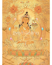 Shree Manjushri Full 24K Gold Style Thangka: