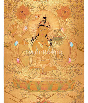 Shree Manjushri Full 24K Gold Style Thangka | Manjushree Thangka
