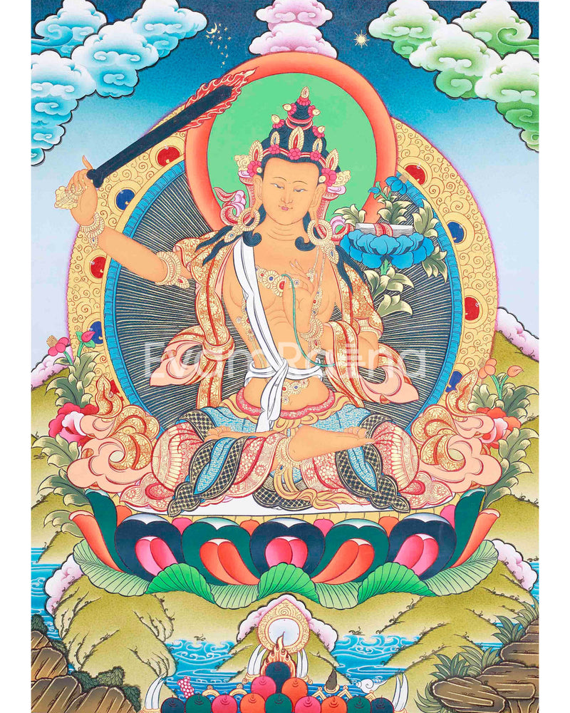 Original Hand-Painted Manjushri Thangka | Manjushree Bodhisattva of Wisdom