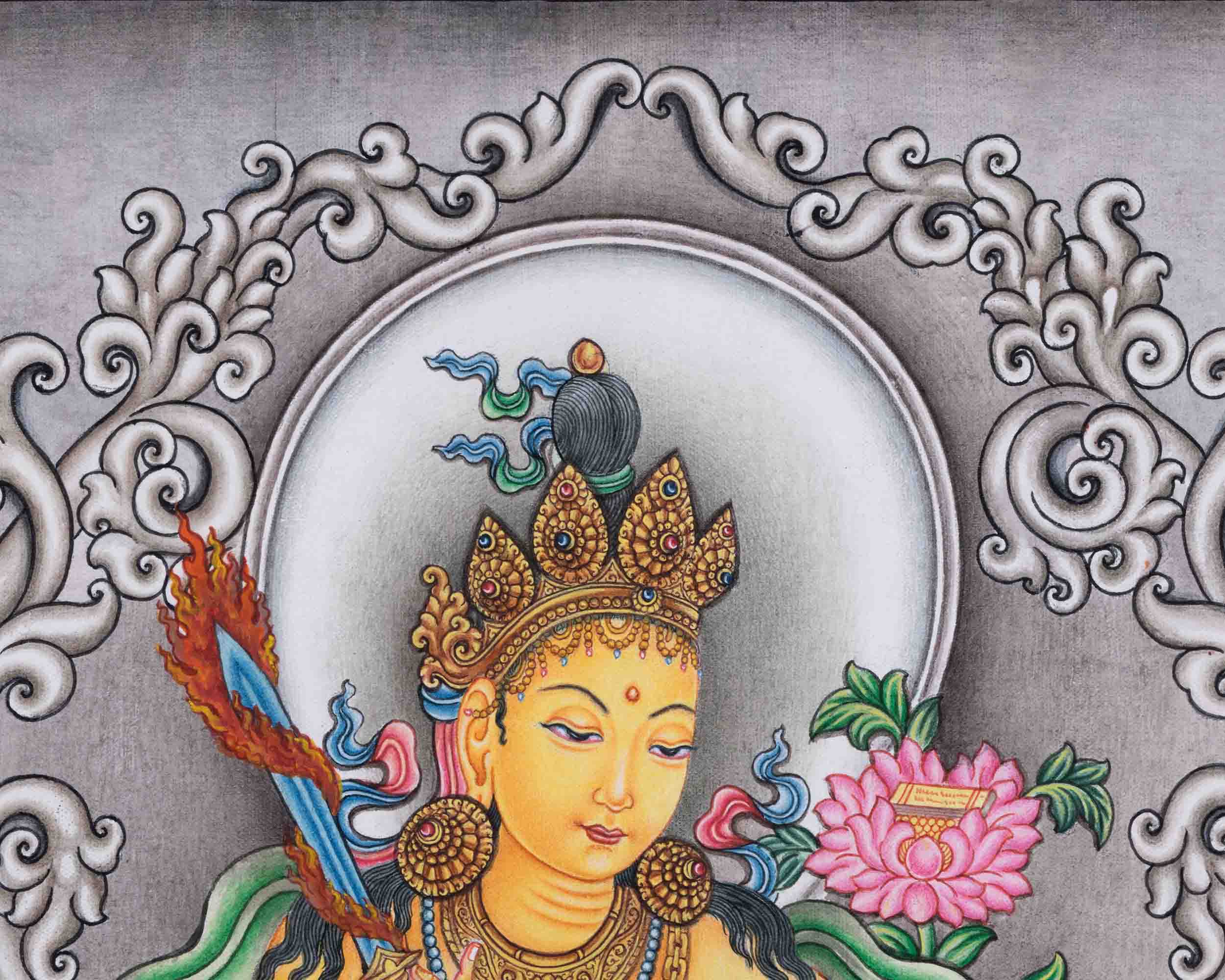 Nepali Pauba Print For The Practice Of Manjushri Mantra | Manjushri The Bodhisattva Of Wisdom Print