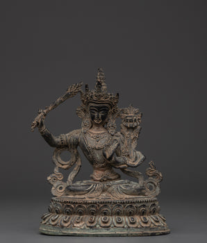 Copper Manjushri Sculpture | Handcrafted Wisdom Deity