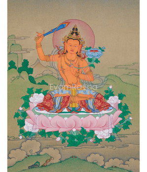 Small 23cm Manjushri Thangka | Bodhisattva of Insight and Knowledge