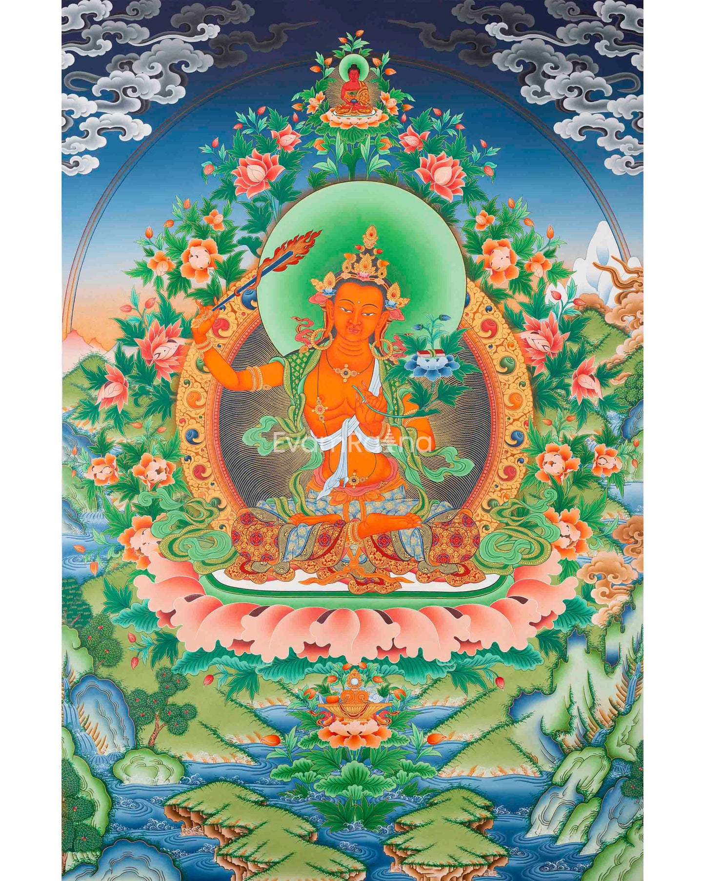 Manjushri, The Bodhisattva Thangka Print