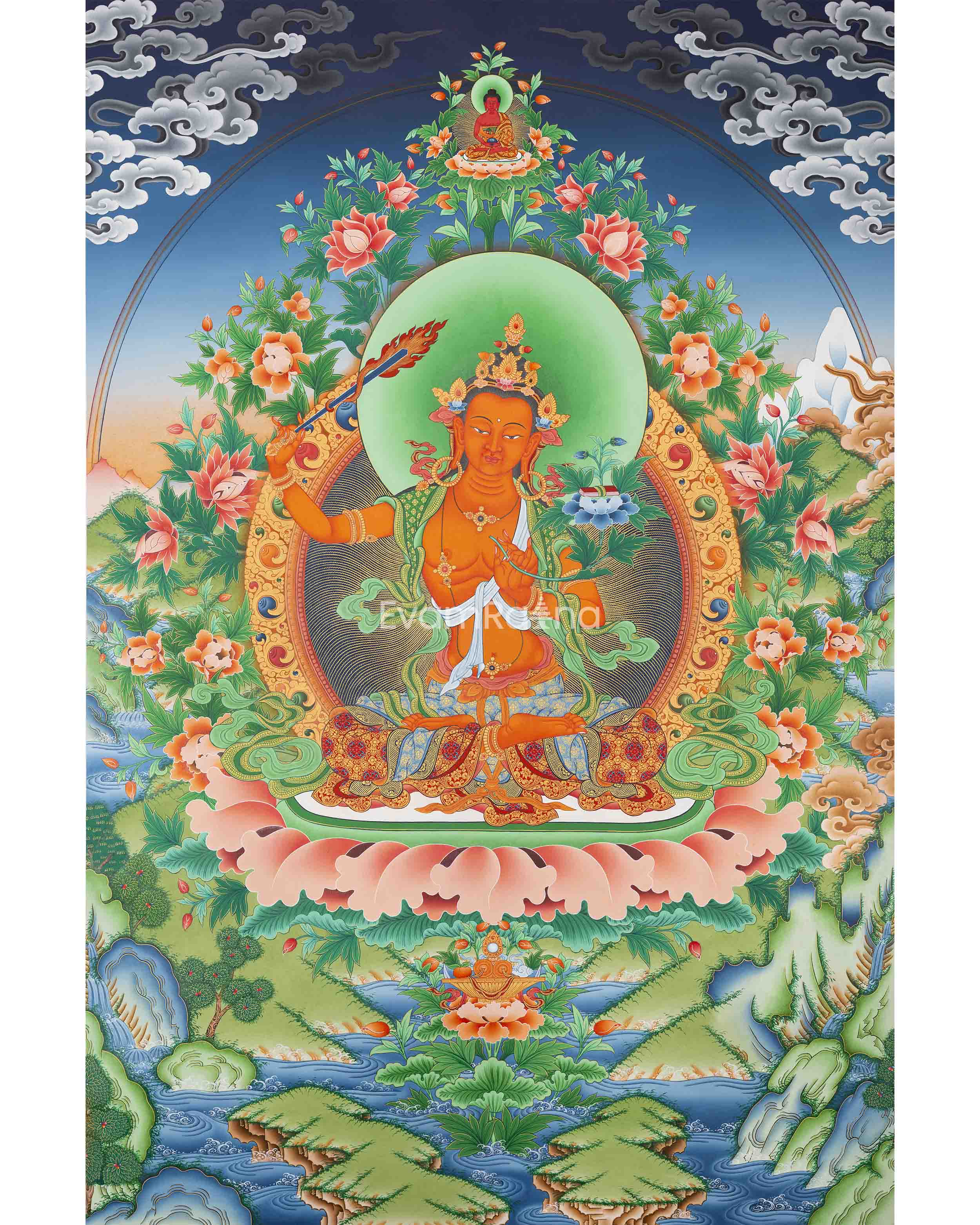 Manjushri, The Bodhisattva Thangka Print