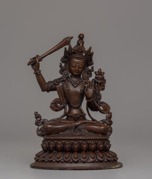 Oxidized Copper Manjushri Statue