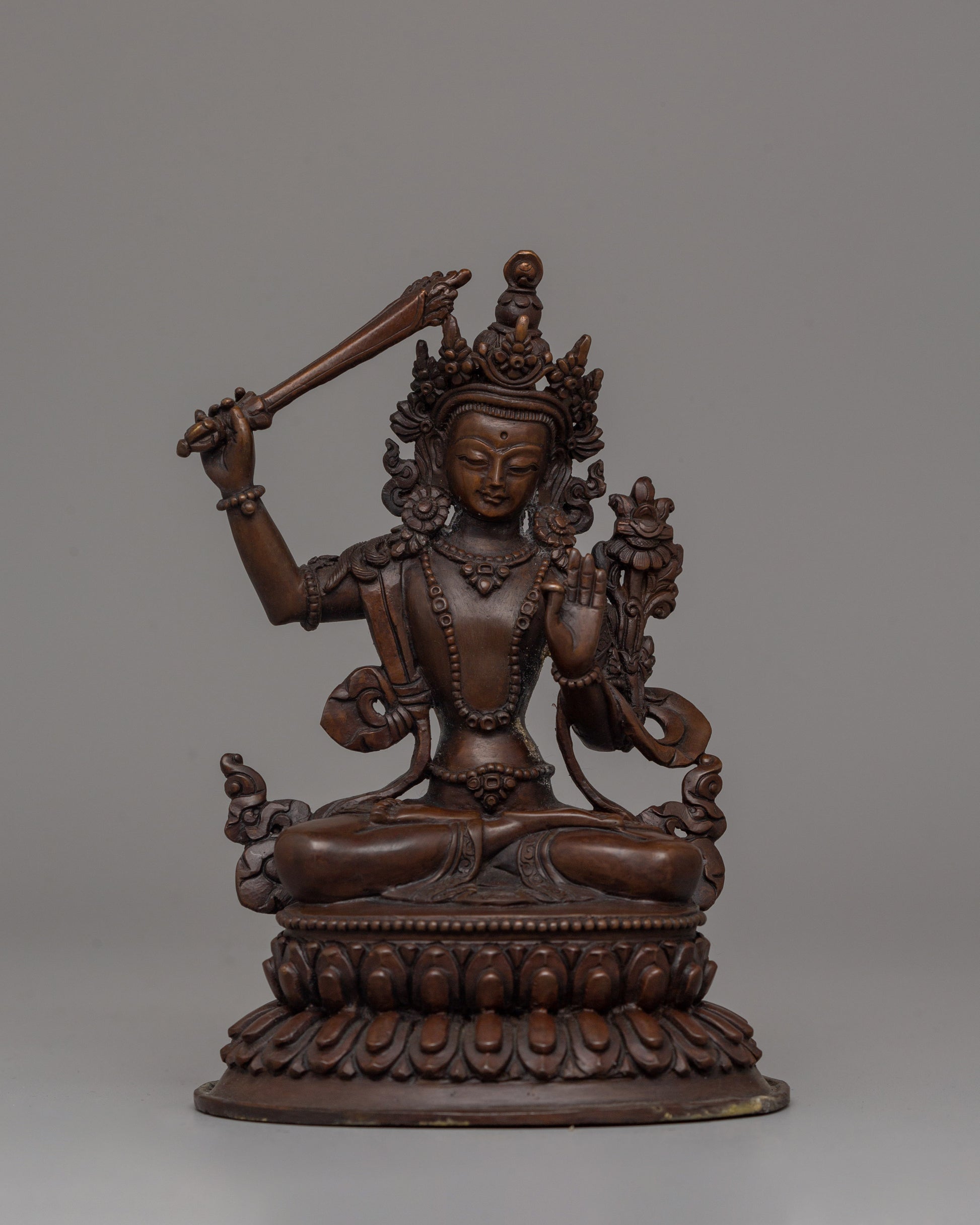 Oxidized Copper Manjushri Statue