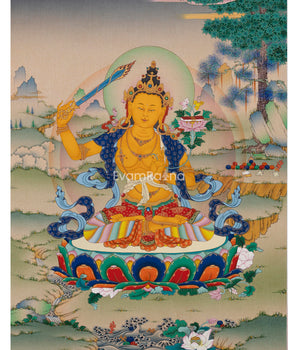 Manjushri Thangka Print | Bodhisattva Of Wisdom | Spiritual Room Decor