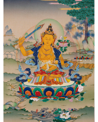 Manjushri Thangka Print | Bodhisattva Of Wisdom | Spiritual Room Decor