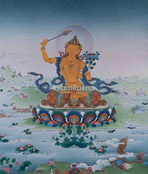 High-Quality Manjushri Giclee Thangka Print | Bodhisattva Of Wisdom | Tibetan Buddhism Art