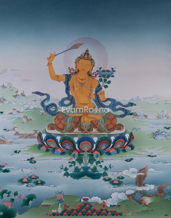 High-Quality Manjushri Giclee Thangka Print | Bodhisattva Of Wisdom | Tibetan Buddhism Art