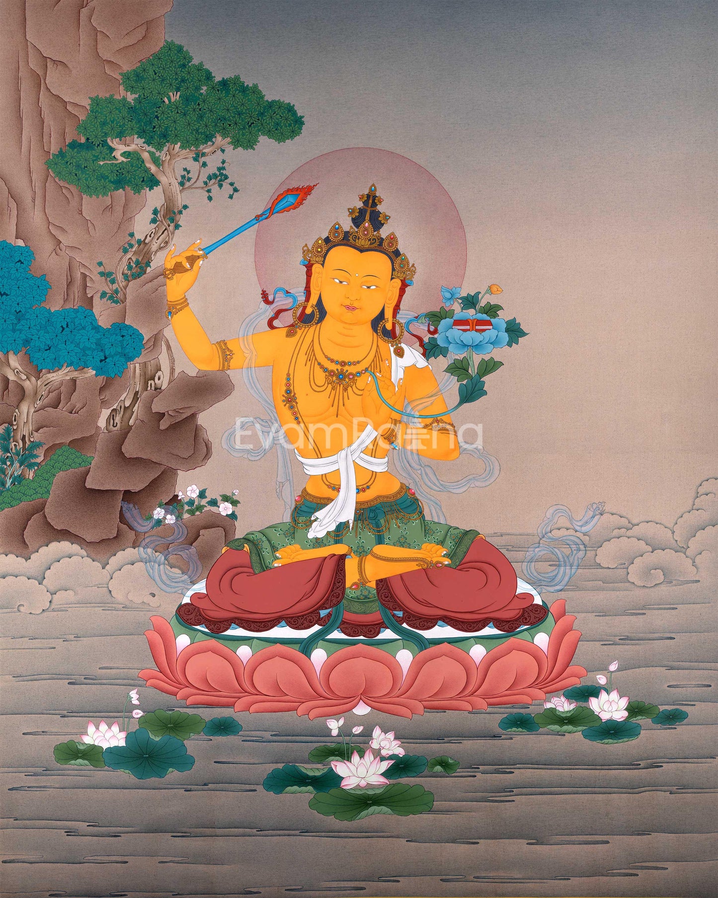 Manjushri Thangka Print | Manjushri Buddhism | Himalayan Art work