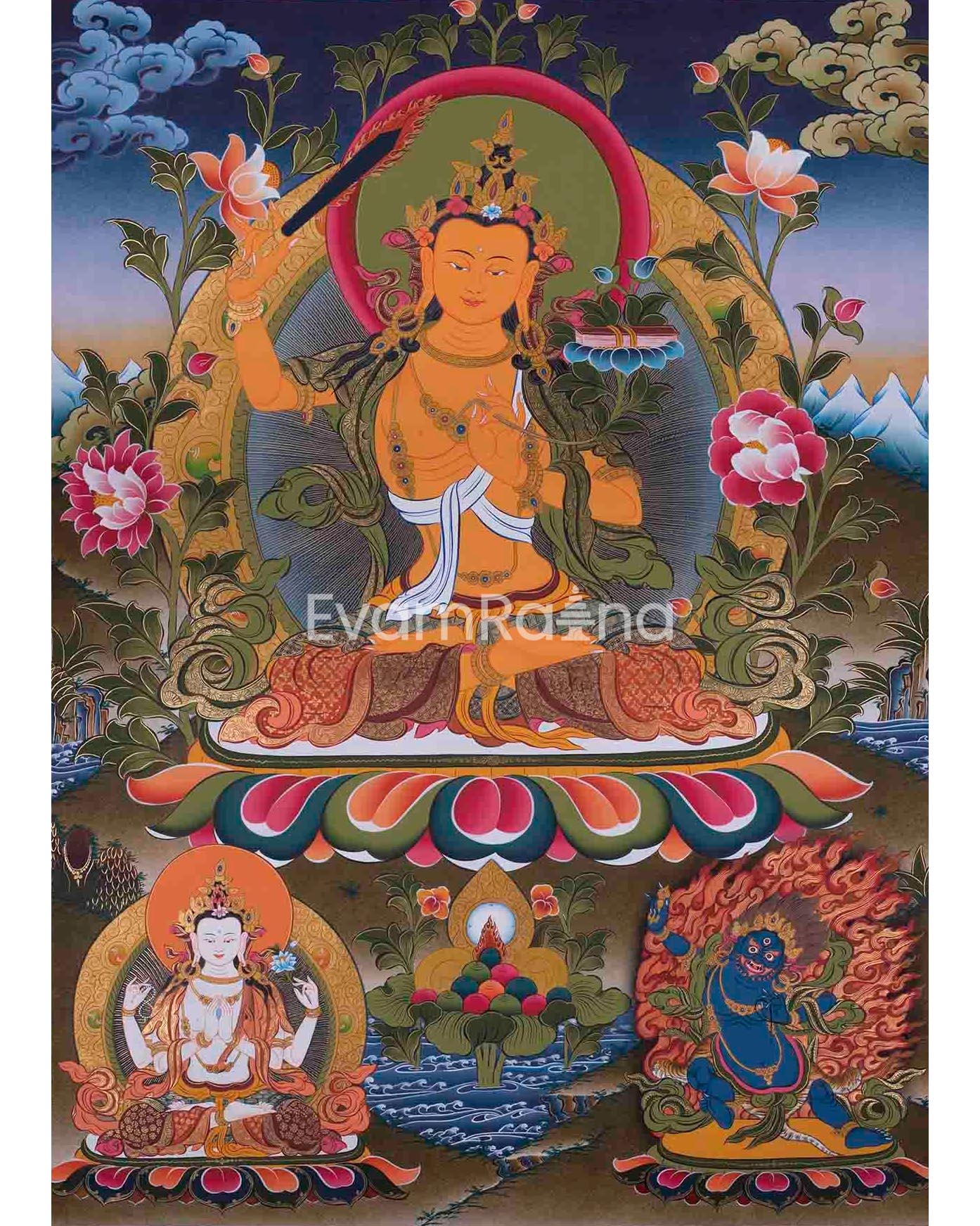 Original Handcrafted Manjushri Bodhisattva Thangka