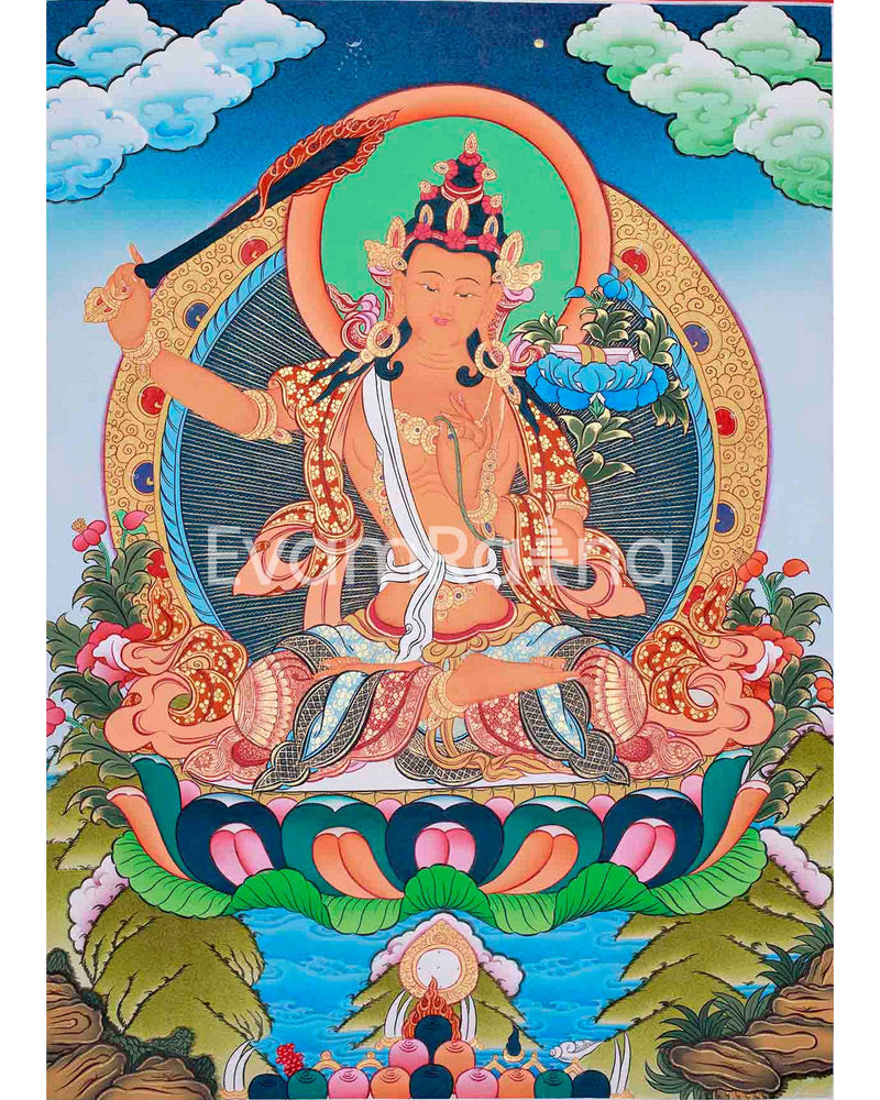 Original Hand-Painted Manjushri Thangka: