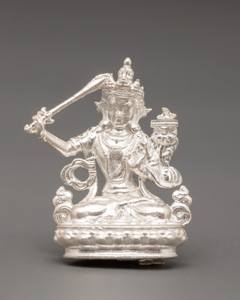 Miniature Manjushri Statue with 98% Silver 