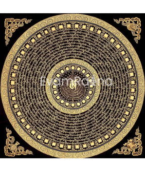 Mantra Mandala Thangka | Genuine Hand Painted Om Mani Padme Hum Painting Art | Wall Hanging Decor | Black And Gold Style Mandala