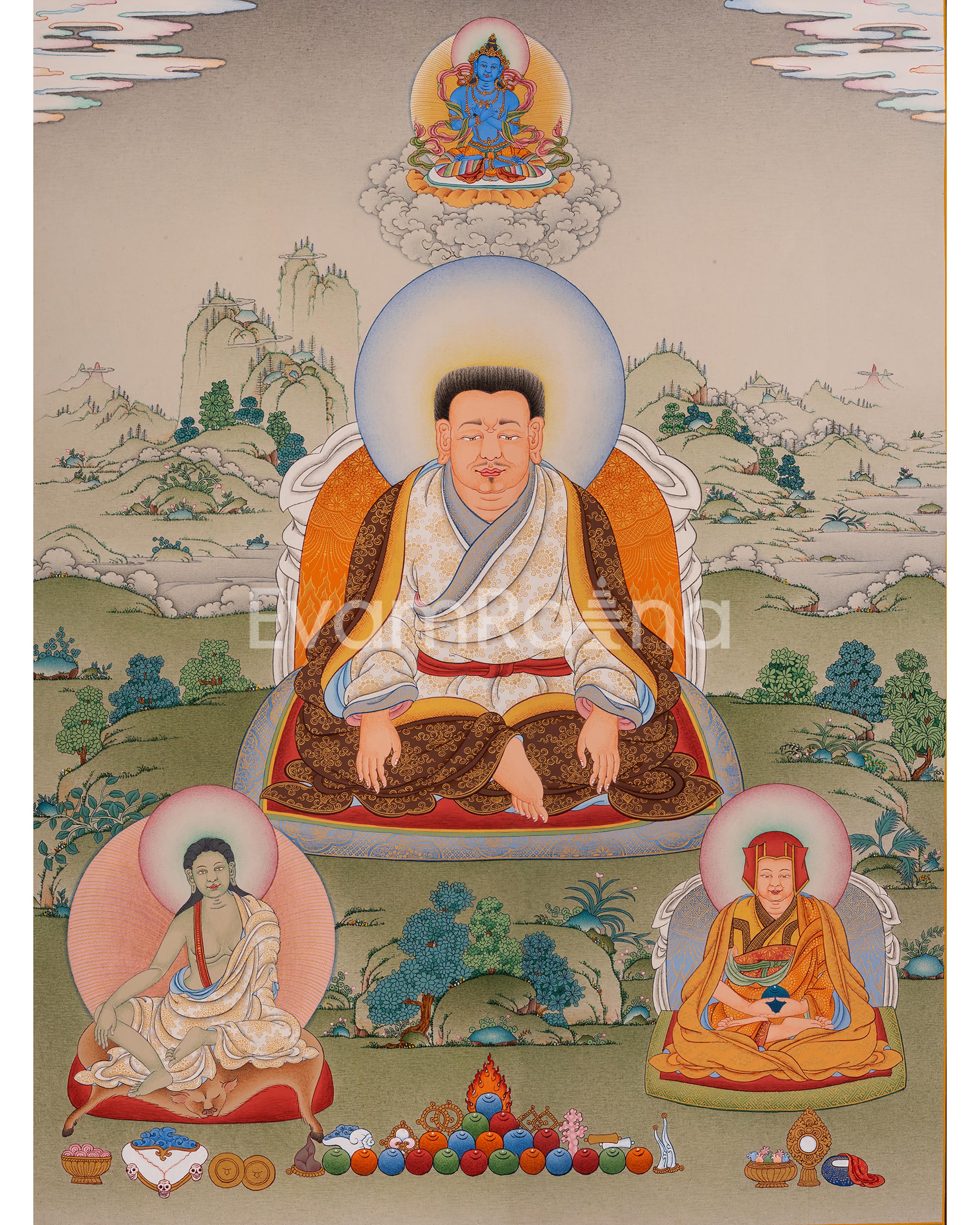 Marpha with Milarepa and Gampopa Thangka Print | Digital Canvas Print ...