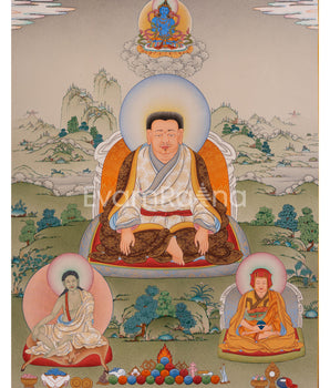 Marpha with Milarepa and Gampopa Thangka Print | Digital Canvas Print Of Tibetan Masters Thangka