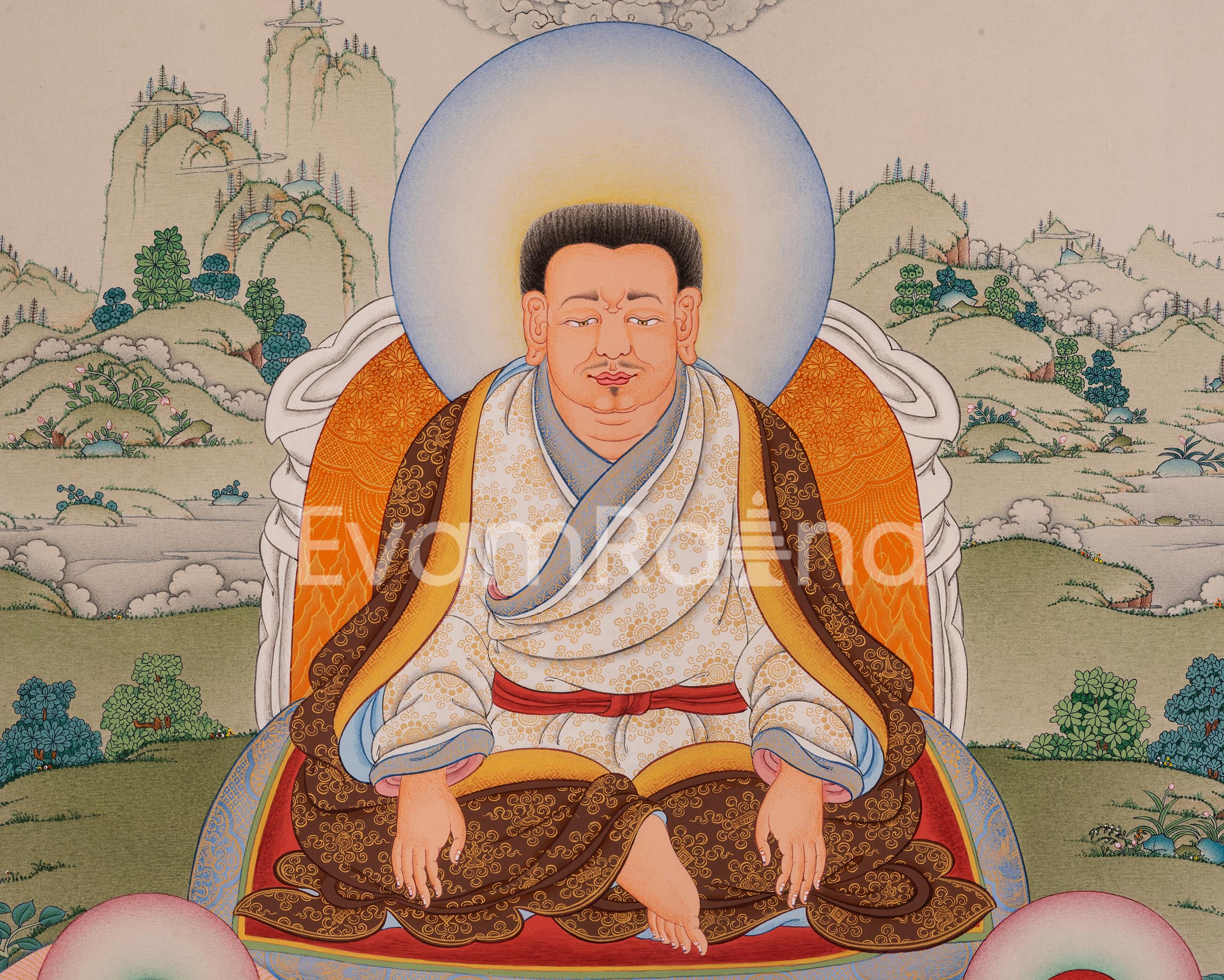 Marpha with Milarepa and Gampopa Thangka Print | Digital Canvas Print Of Tibetan Masters Thangka