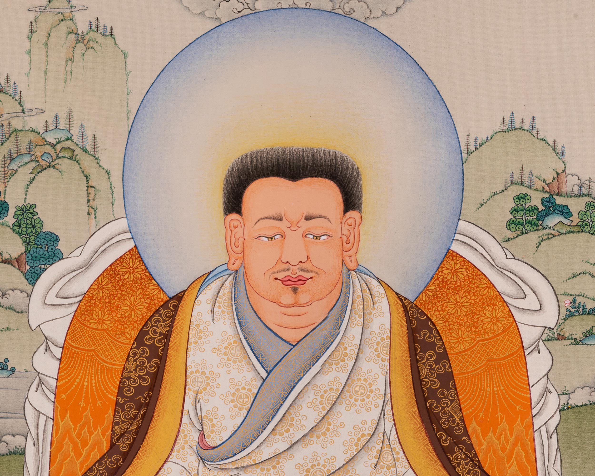 Marpha with Milarepa and Gampopa Thangka Print | Digital Canvas Print Of Tibetan Masters Thangka
