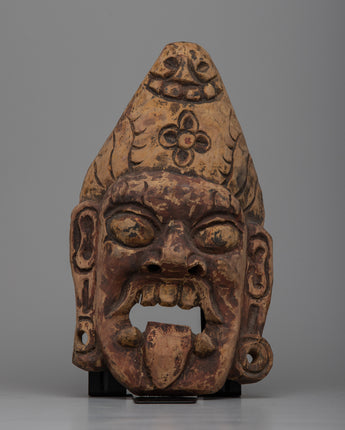 Vintage Fierce Mask Wooden Carving For Wall Hanging
