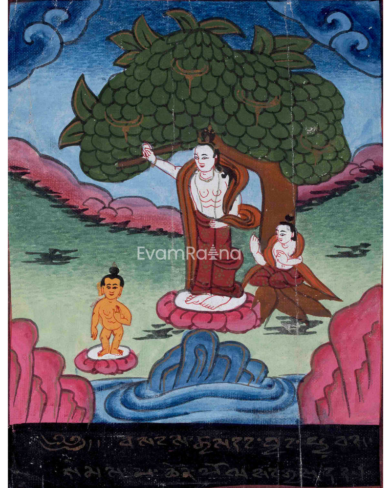 Vintage Thangka of Queen Maya Devi Giving Birth