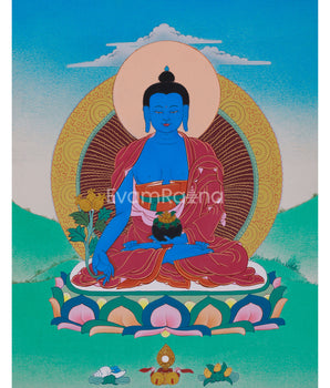 Sacred Buddha Medicine Thangka | Buddha of Healing and Protection