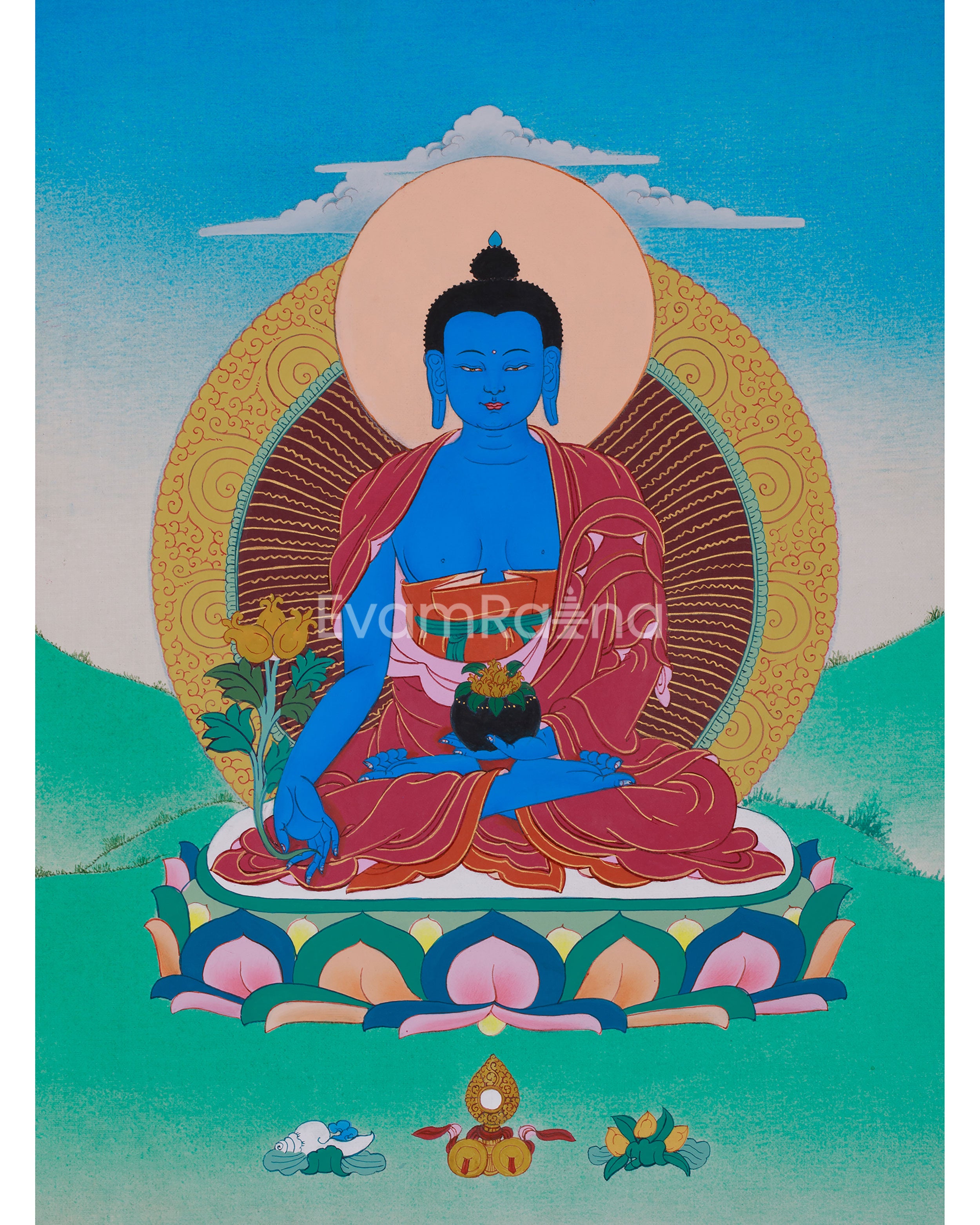 Sacred Buddha Medicine Thangka | Buddha of Healing and Protection