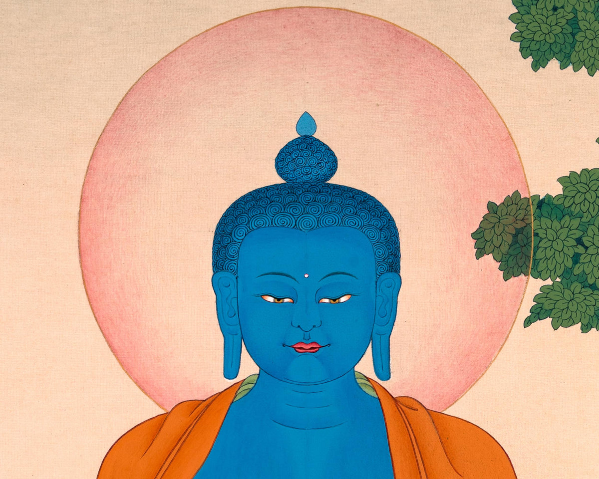 Buddhist Art: Lapis Lazuli Medicine Buddha Thangka Print for Meditation