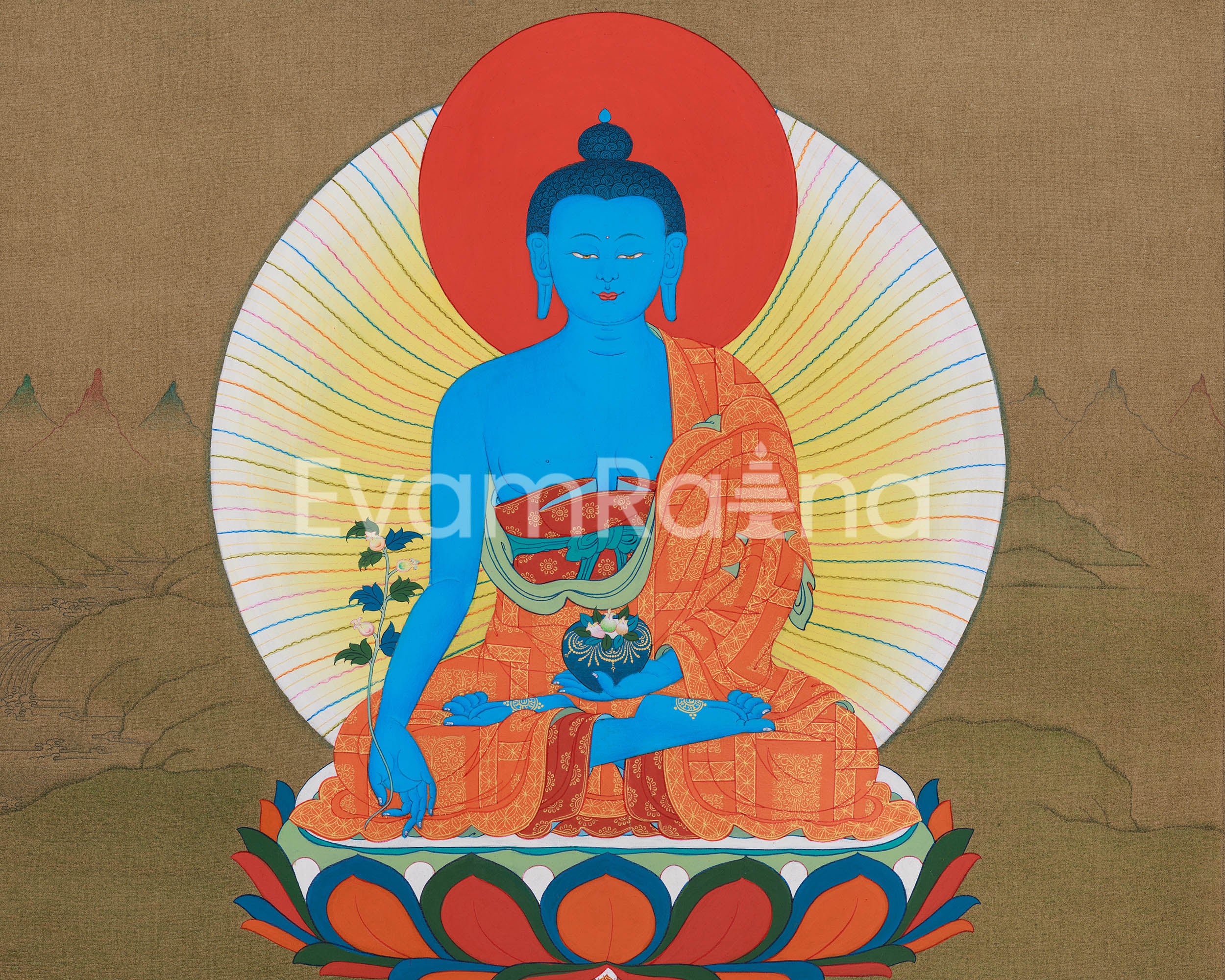 The Healing Buddha Thangka | Bhaisajyaguru Spiritual Decor