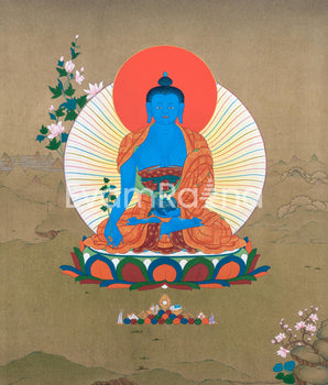 Karma Gadri Thangka Print of Medicine Buddha