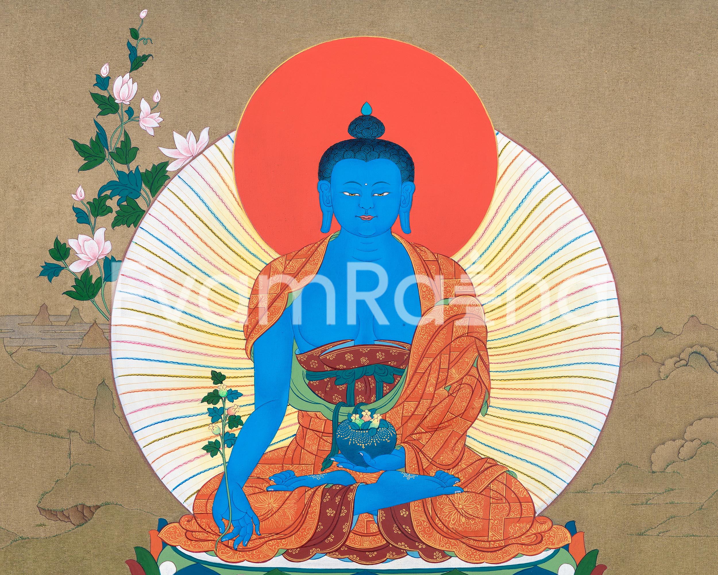 Karma Gadri Thangka Print of Medicine Buddha