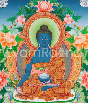 Healing Medicine Buddha Thangka | Buddhist Lapis Lazuli Deity