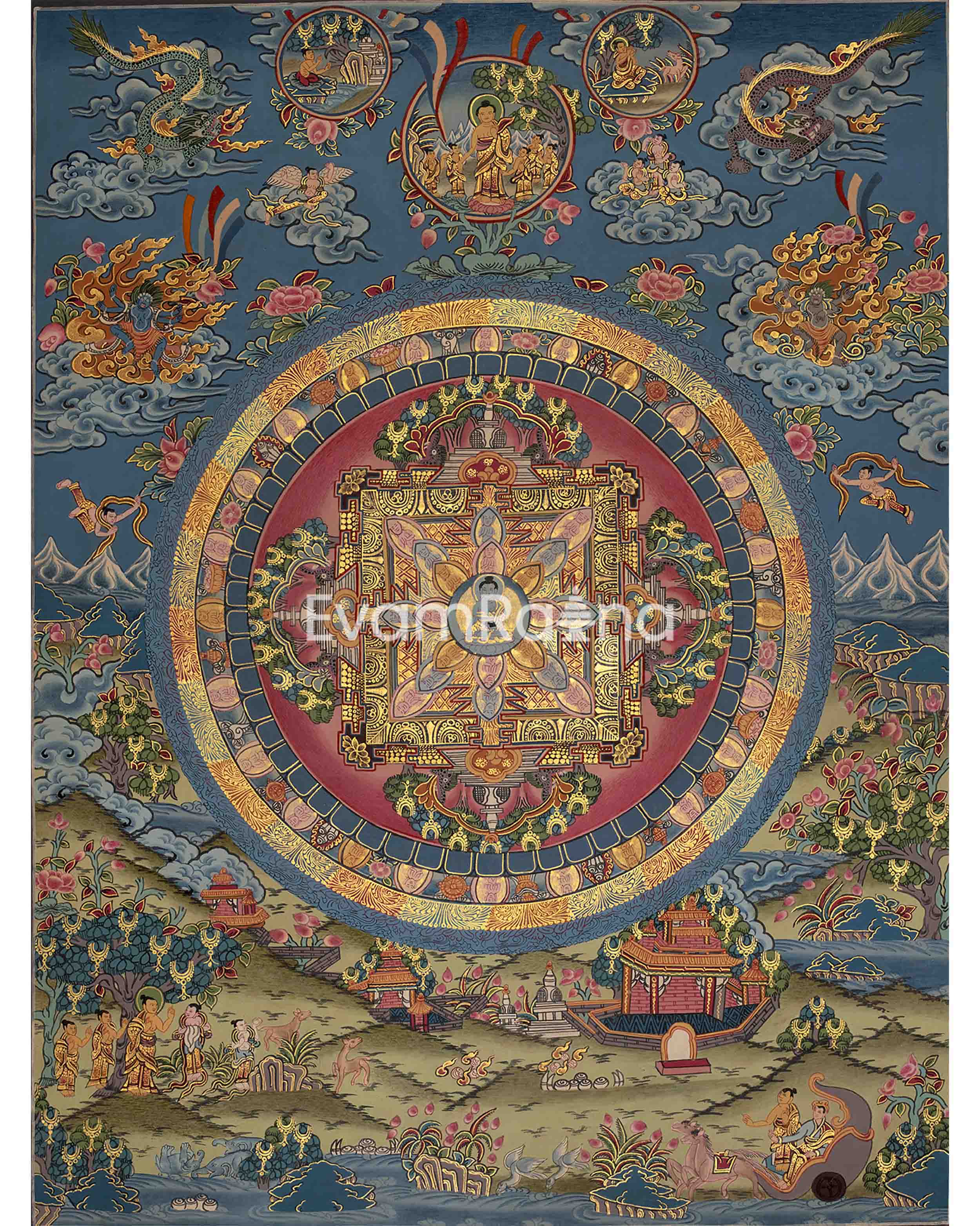 Blue Medicine Buddha Mandala Thangka Painting