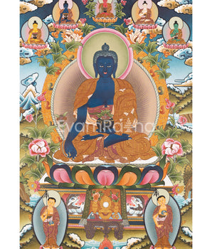 Healing Buddha Medicine Buddha Thangka | Hand-Painted Spiritual Arts