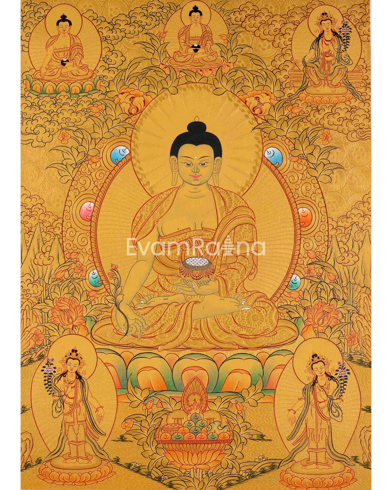 Gold Painted Medicine or Blue Buddha | Original Hand-Painted Bhaisajyaguru Thangka