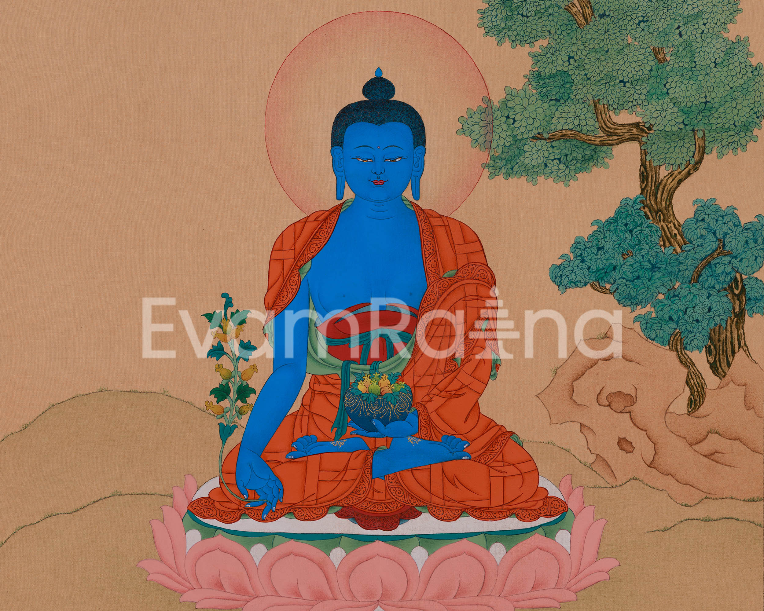 Buddha of Healing, Sangye Menla | Buddha Wall Art for Health and Spiritual Wellness